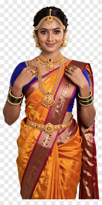 Woman In Traditional Indian Saree With Jewelry PNG