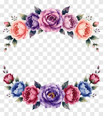 Floral Frame With Colorful Roses PNG
