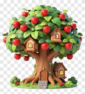Colorful Apple Tree With Treehouses PNG