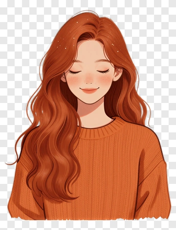 Smiling Girl With Long Red Hair In An Orange Sweater PNG