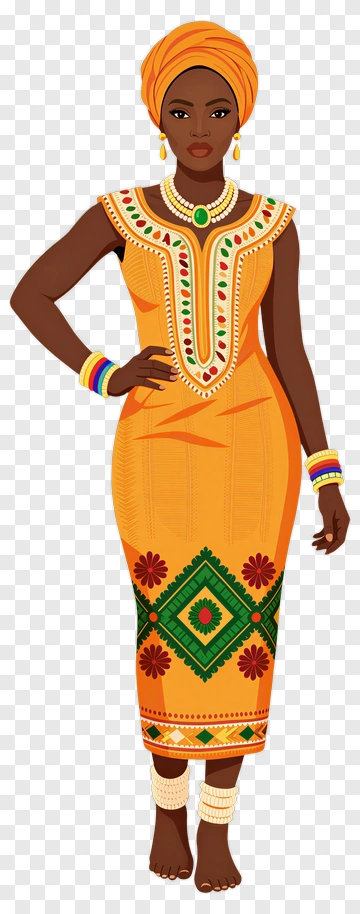 Woman In Traditional Orange African Dress PNG