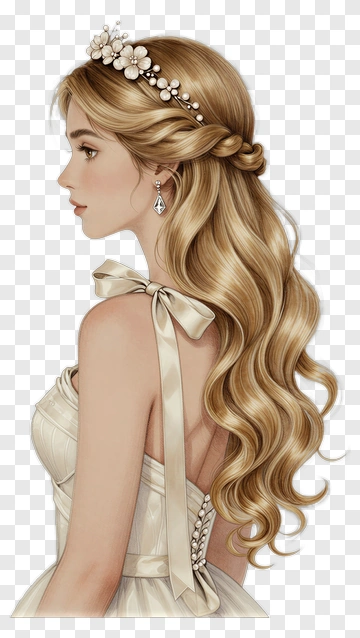 Elegant Woman In A Dress With Long Wavy Hair PNG