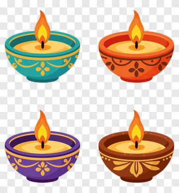 Colorful Diwali Oil Lamps PNG