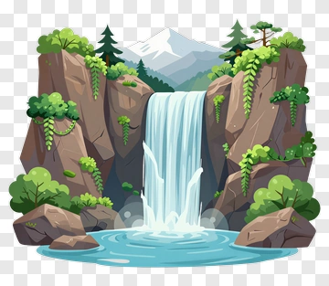 Cartoon Waterfall In A Mountain Landscape PNG