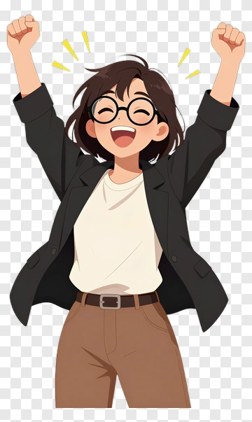 Happy Cartoon Woman Celebrating PNG