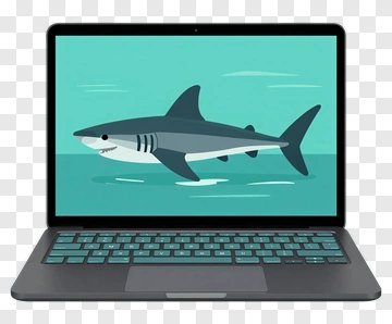 Cartoon Shark On A Laptop Screen PNG