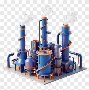 Industrial Factory With Smoke Stacks PNG