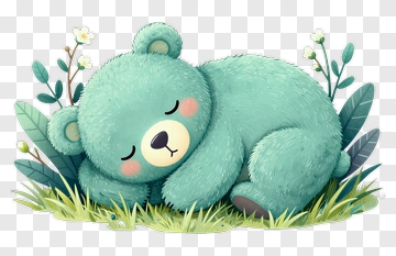 Cartoon Sleeping Bear In A Green Meadow PNG