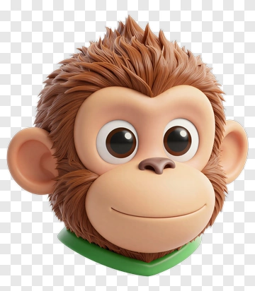 3D Cartoon Monkey Head PNG
