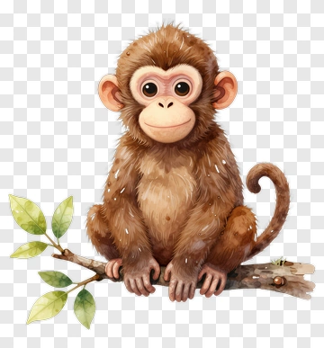 Cute Cartoon Monkey Sitting On A Branch PNG