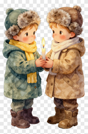 Children Holding A Candle In Winter Clothing PNG