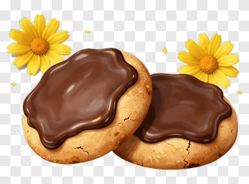 Chocolate Cookies With Yellow Flowers PNG
