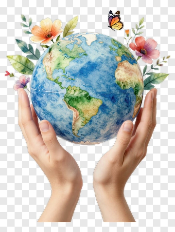 Hands Holding A Colorful Earth With Flowers PNG