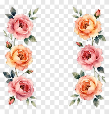 Watercolor Floral Border With Pink And Peach Roses PNG