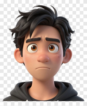 3D Cartoon Boy With A Sad Expression PNG