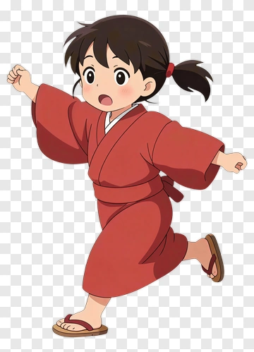 Anime Girl Running In A Red Kimono PNG