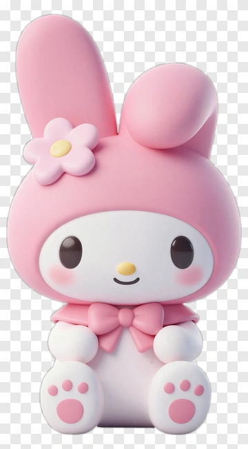 Cute Bunny Character With Pink Bow And Flower PNG