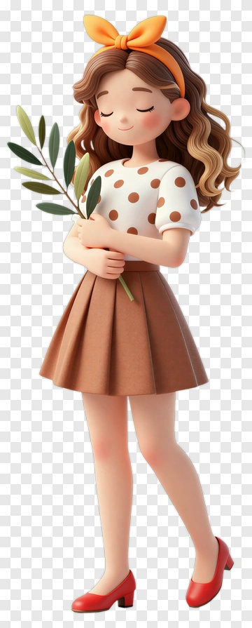 Cartoon Girl Holding A Branch PNG