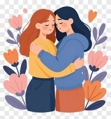 Happy Couple Embracing With Flowers PNG