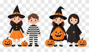 Halloween Children Holding Pumpkins PNG