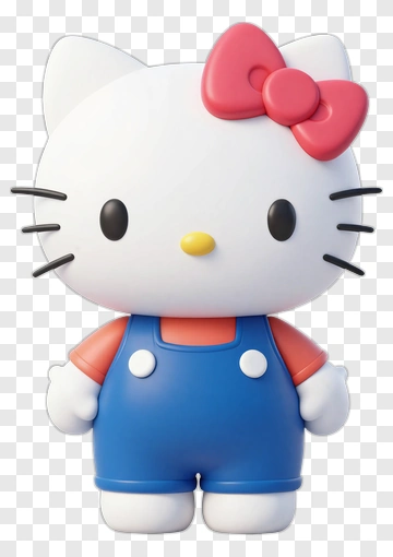 3D Hello Kitty Character In Blue Overalls PNG
