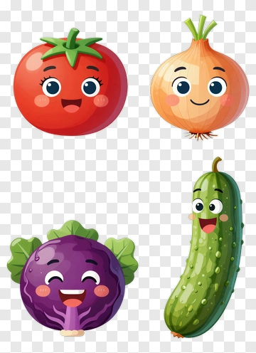 Cartoon Vegetables With Happy Faces PNG