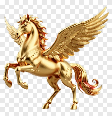 3D Golden Winged Horse PNG