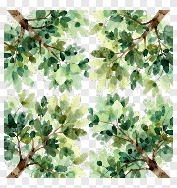 Watercolor Green Leaves Pattern PNG