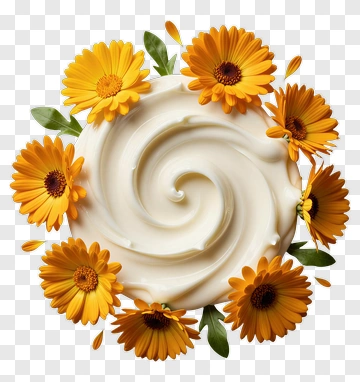 Cream Surrounded By Yellow Flowers PNG