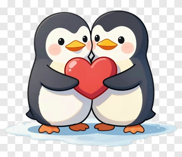 Cartoon Penguins Holding A Heart PNG