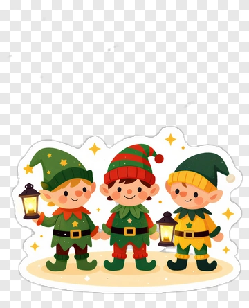 Cartoon Elves Holding Lanterns PNG