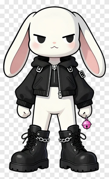 Cartoon Bunny Character In Black Jacket And Boots PNG