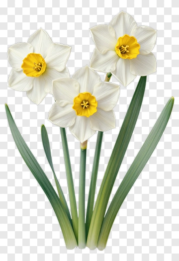 White Daffodils With Yellow Centers PNG