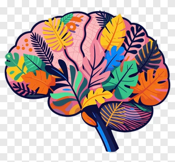 Colorful Brain With Leaves PNG