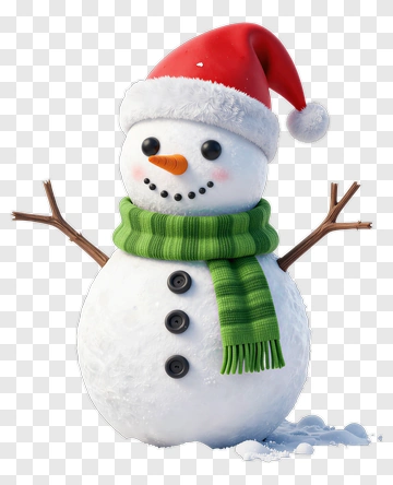 Snowman Wearing A Red Hat And Green Scarf PNG