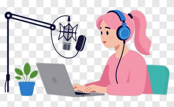 Woman Recording A Podcast With A Microphone PNG