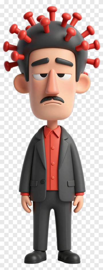 Cartoon Man With Virus Hair PNG