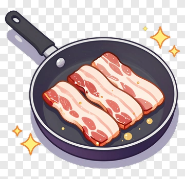 Cartoon Bacon In A Frying Pan PNG
