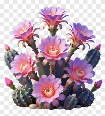 Colorful Cactus With Pink Flowers PNG