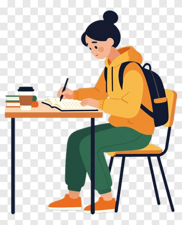 Student Writing At A Desk PNG