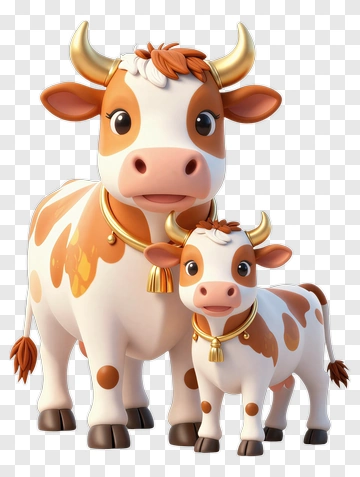 Cartoon Cow And Calf PNG