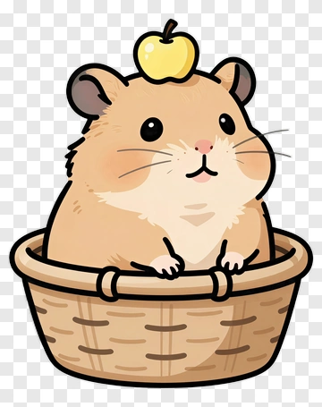 Cartoon Hamster Sitting In A Basket With An Apple PNG