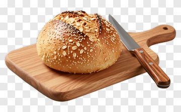 Sesame Bread On A Cutting Board With A Knife PNG