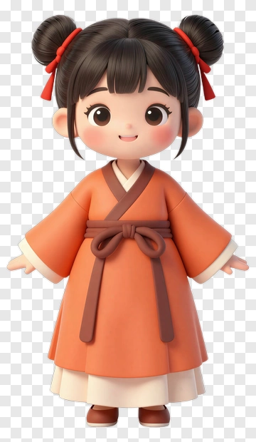 3D Girl In Orange Kimono PNG