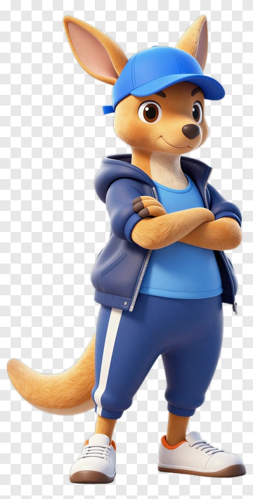 3D Cartoon Kangaroo Wearing Sports Outfit PNG