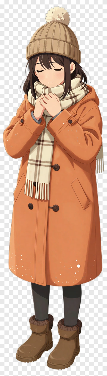 Girl In Orange Coat Holding A Warm Drink PNG
