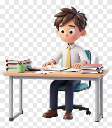 3D Student Sitting At A Desk Studying PNG