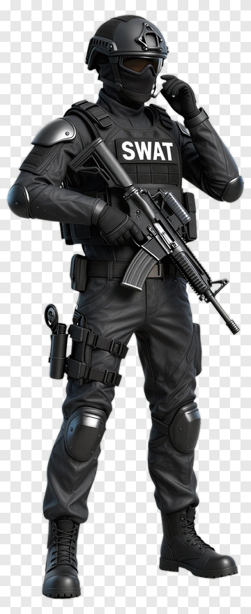 Swat Officer Holding A Rifle PNG