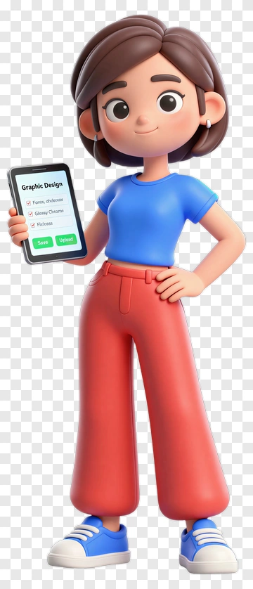 3D Graphic Designer Holding A Phone PNG