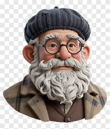 3D Elderly Man With Glasses And Knitted Hat PNG